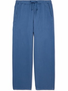 Universal Works - Cropped Tapered Herringbone Cotton Drawstring Trousers - Blue