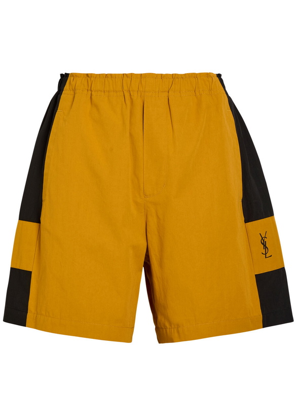 Photo: Saint Laurent Logo Panelled Cotton Shorts Brown