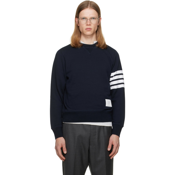 Photo: Thom Browne Navy Classic Loopback 4-Bar Sweatshirt