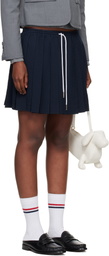 Thom Browne Navy & Black Wool Seersucker Drawstring Pleated Miniskirt