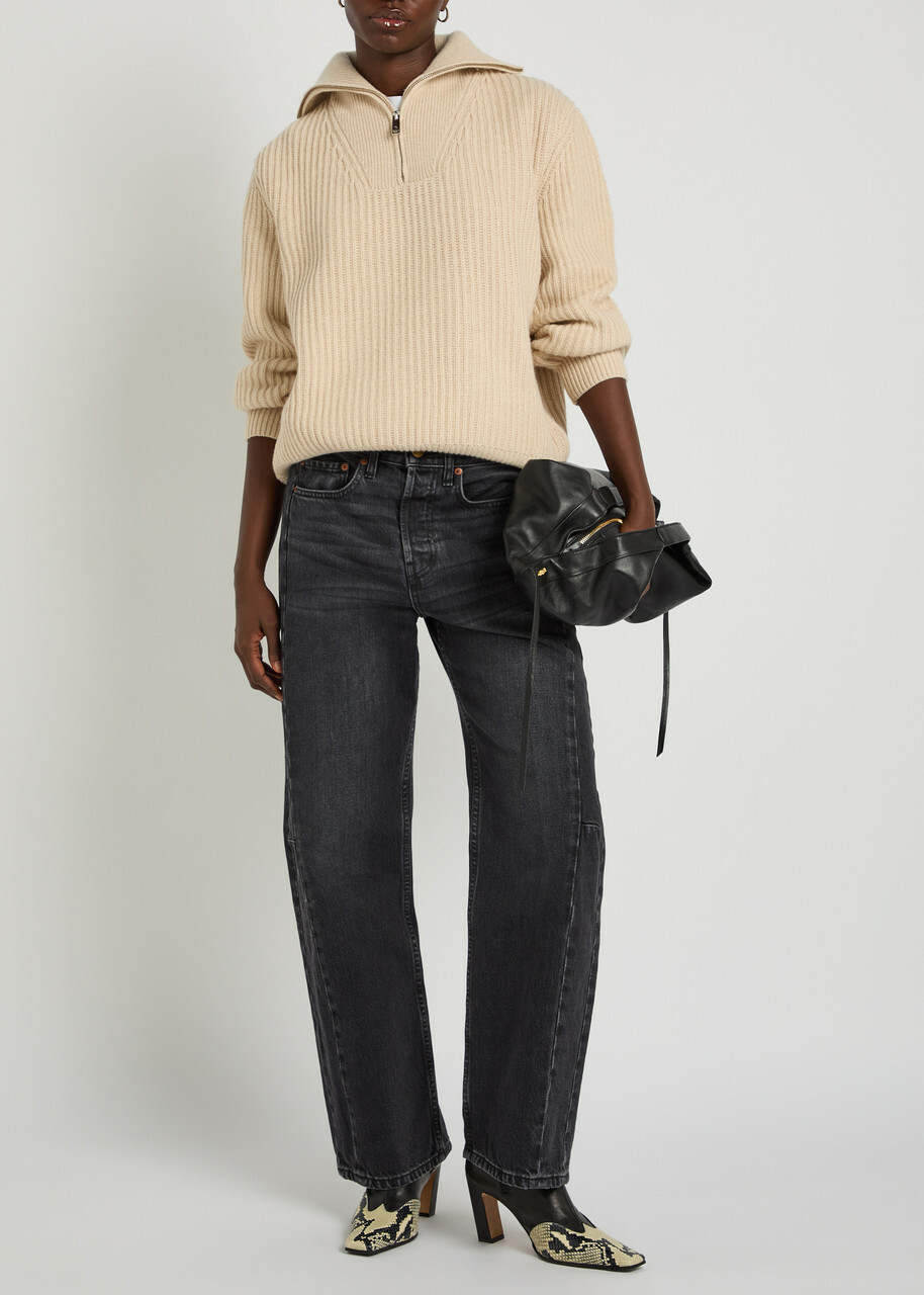 Anine Bing Sammy Ribbed Knit Jumper Beige