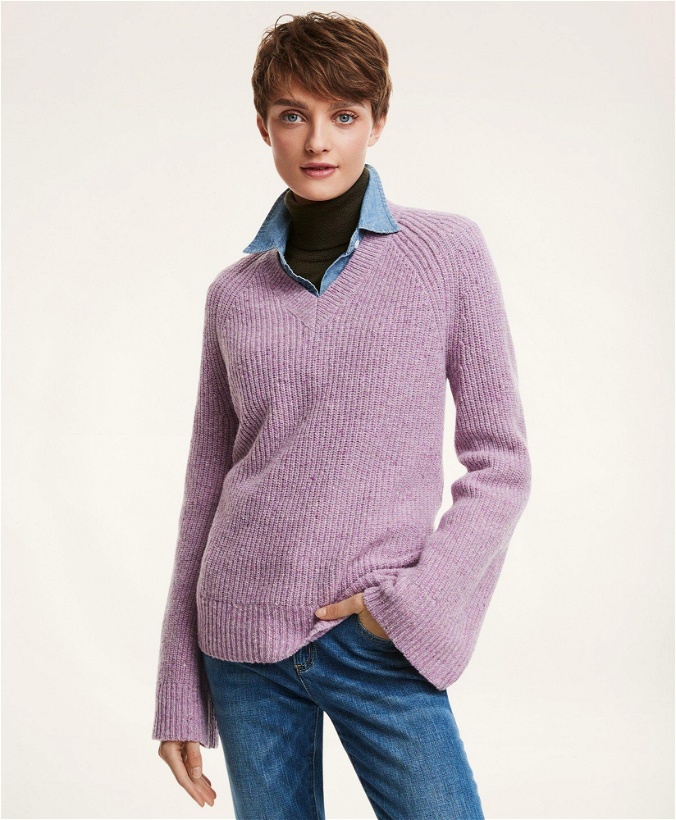 Photo: Brooks Brothers Women's Merino Donegal V-Neck Sweater | Light Purple