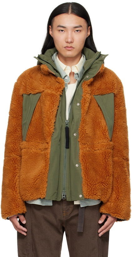 Photo: sacai Orange & Khaki Fleece & Grosgrain Jacket