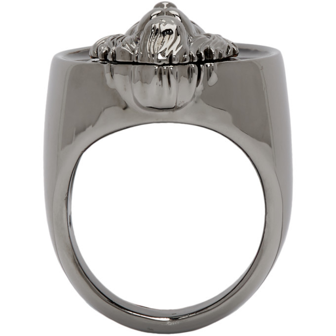 Versus Gunmetal Round 3D Lion Ring