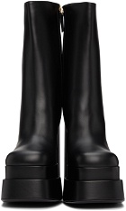 Versace Black Leather Intrico Heeled Boots