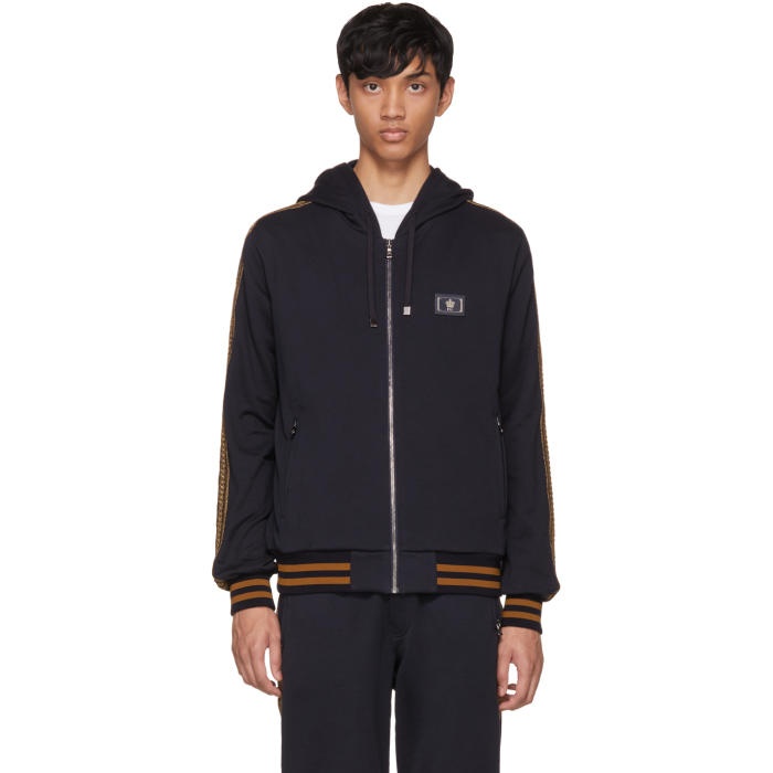 Photo: Dolce and Gabbana Navy Embellished Zip Hoodie