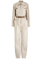 Saint Laurent Belted Cotton Jumpsuit Beige