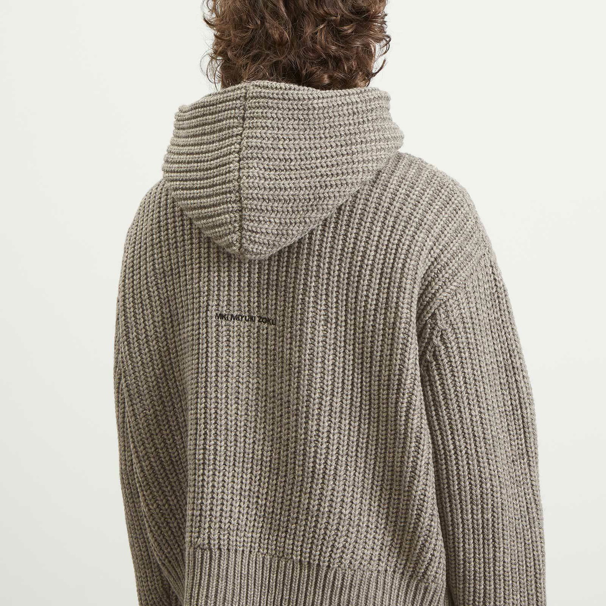 MKI Men's Chunky Rib Knit Hoodie in Grey Melange