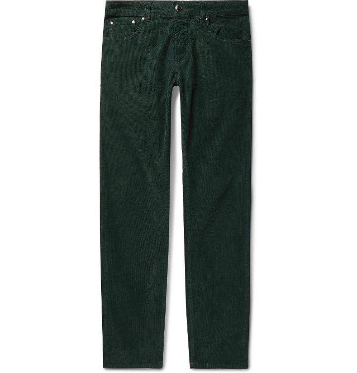 Photo: Isaia - Skinny-Fit Stretch Cotton-Corduroy Trousers - Green
