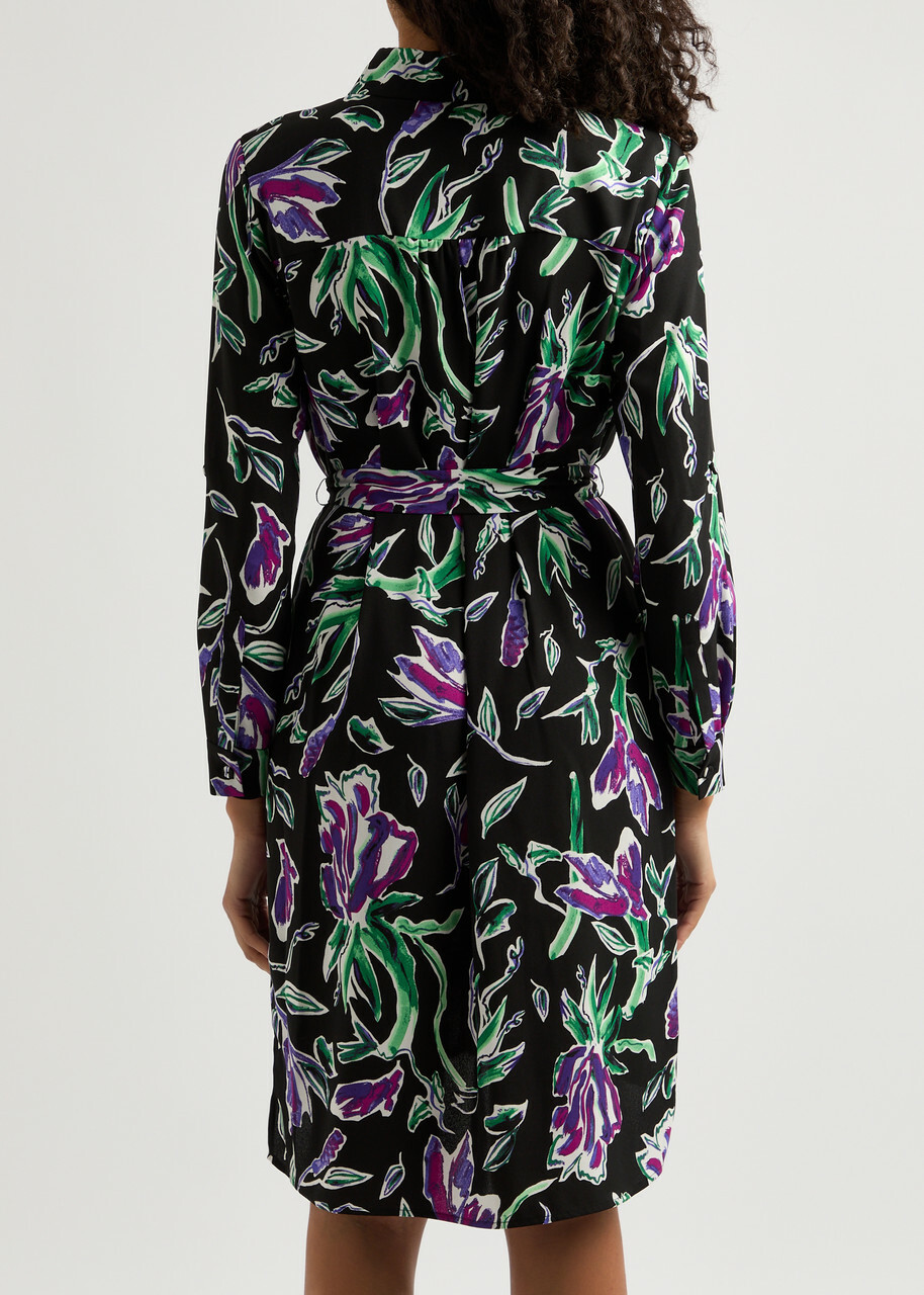 Diane Von Furstenberg Prita Printed Crepe Shirt Dress Black