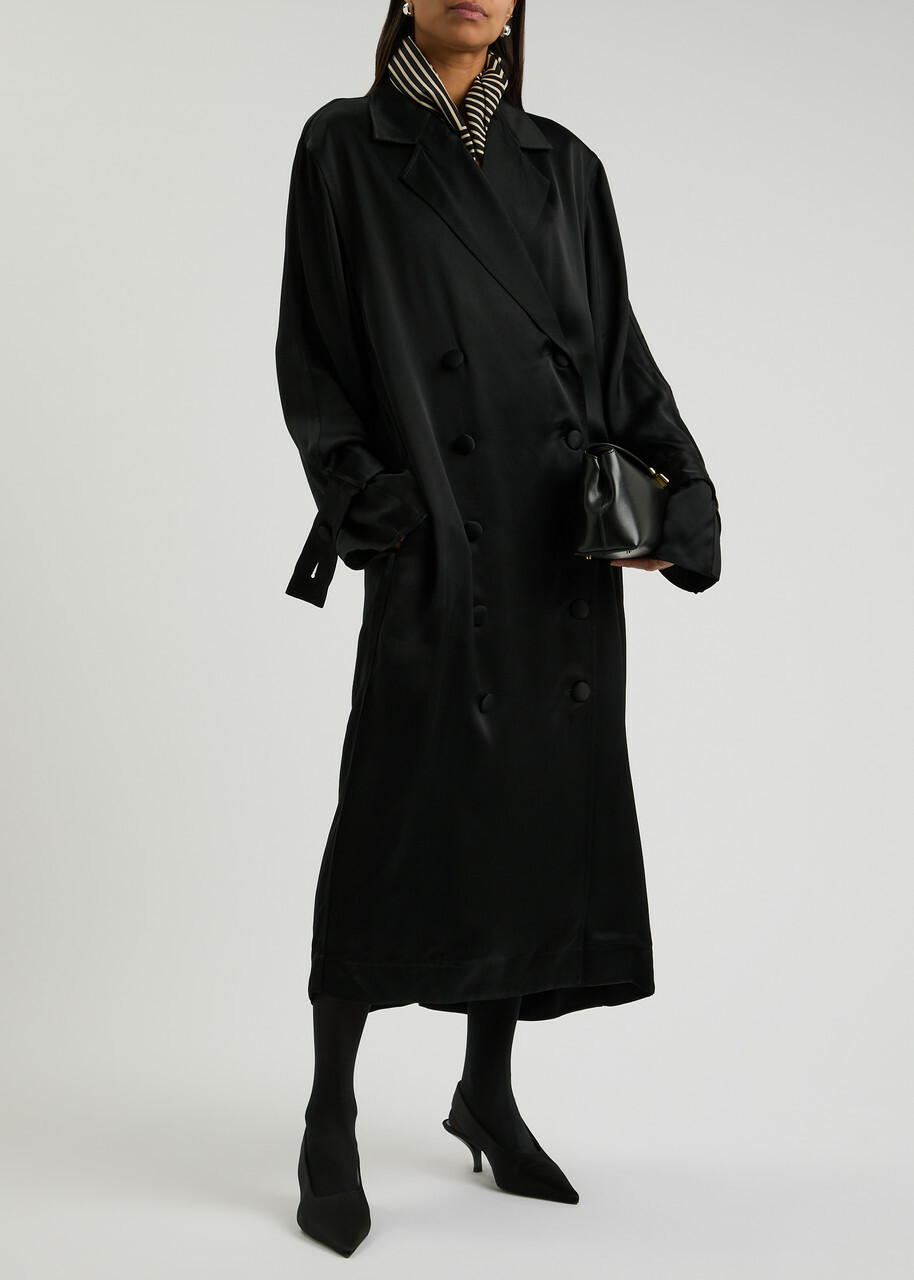 Toteme Double-breasted Satin Trench Coat Black Toteme