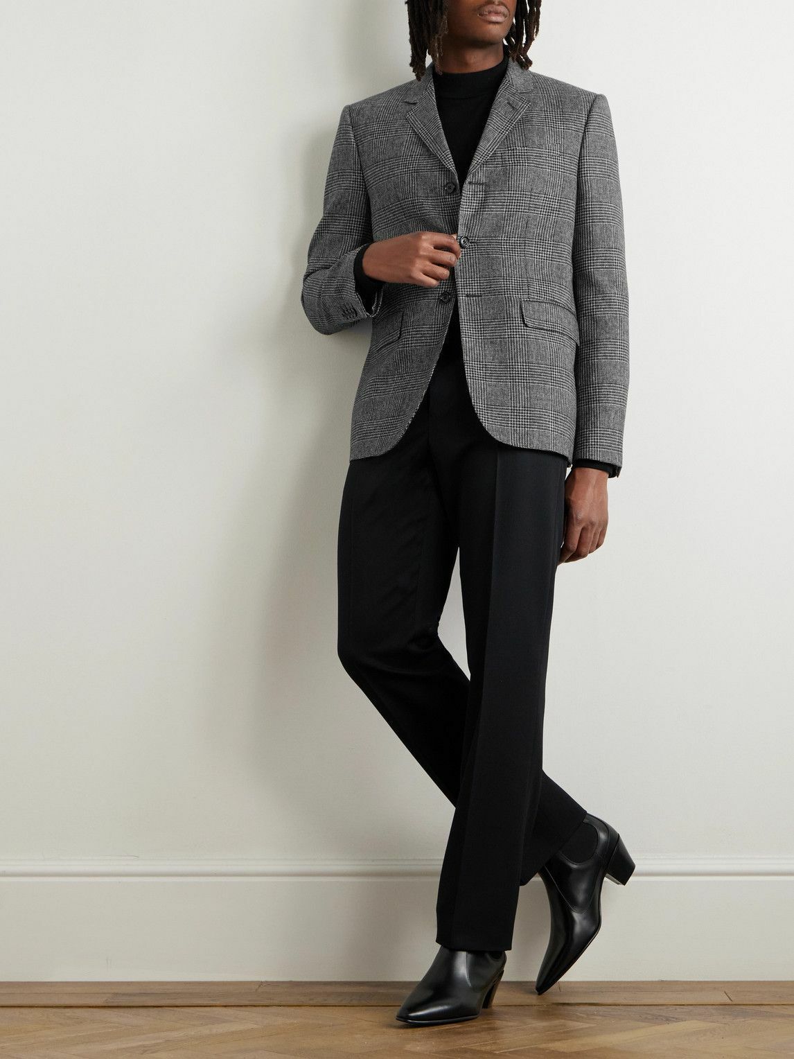 CELINE - Prince of Wales Checked Wool Blazer - Gray