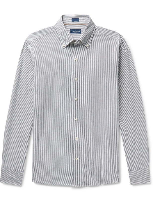 Photo: PETER MILLAR - Button-Down Collar Striped Cotton-Blend Shirt - Blue
