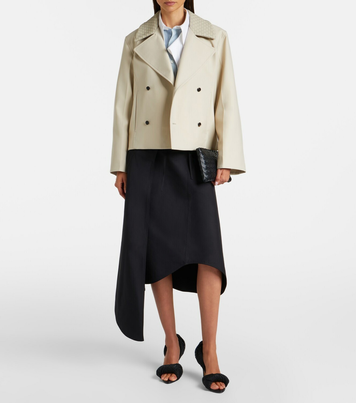 Bottega Veneta Intrecciato striped wool and cotton peacoat