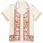 Bode Men's Cross Stitch Vacation Shirt in Brown/White