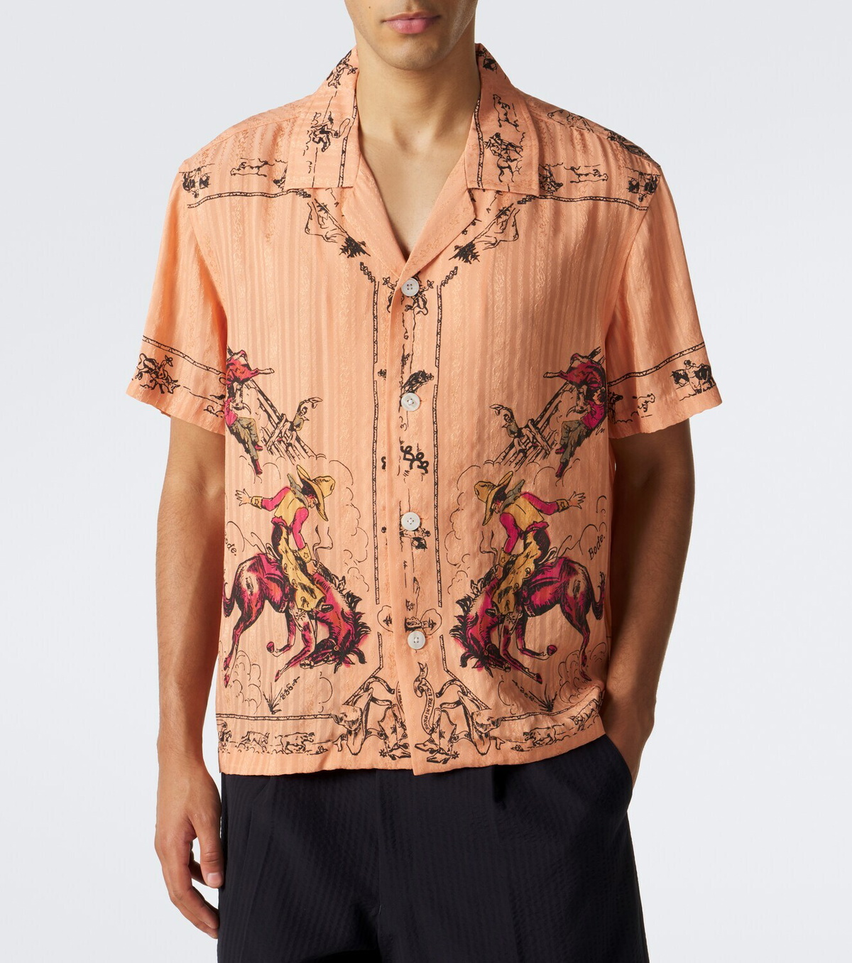 Bode Bronco printed silk baseball shirt