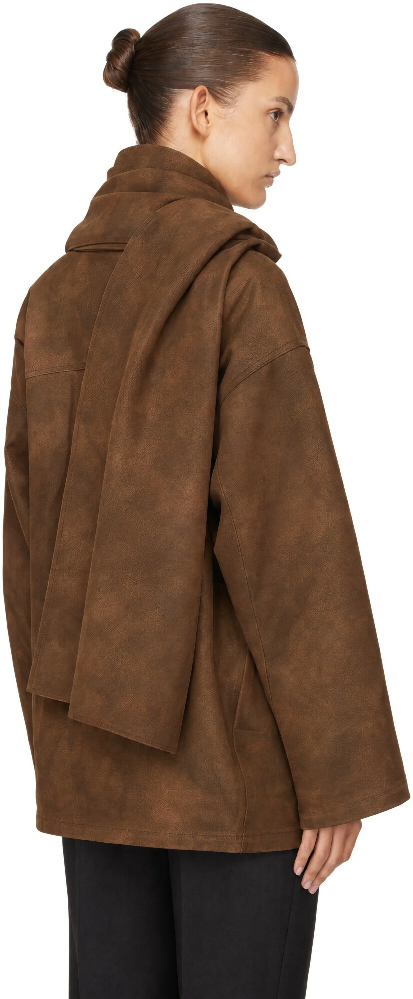 LE17SEPTEMBRE Brown Faux-Leather Shawl Jacket