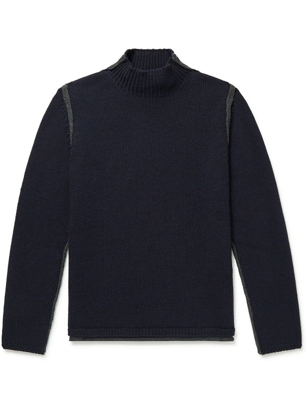 Photo: Giorgio Armani - Virgin Wool and Cashmere-Blend Mock-Neck Sweater - Blue