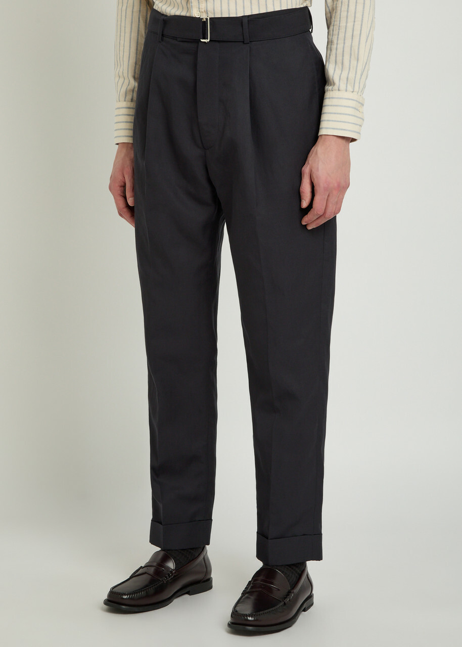 Officine Générale Hugo Belted Tapered-leg Trousers Navy