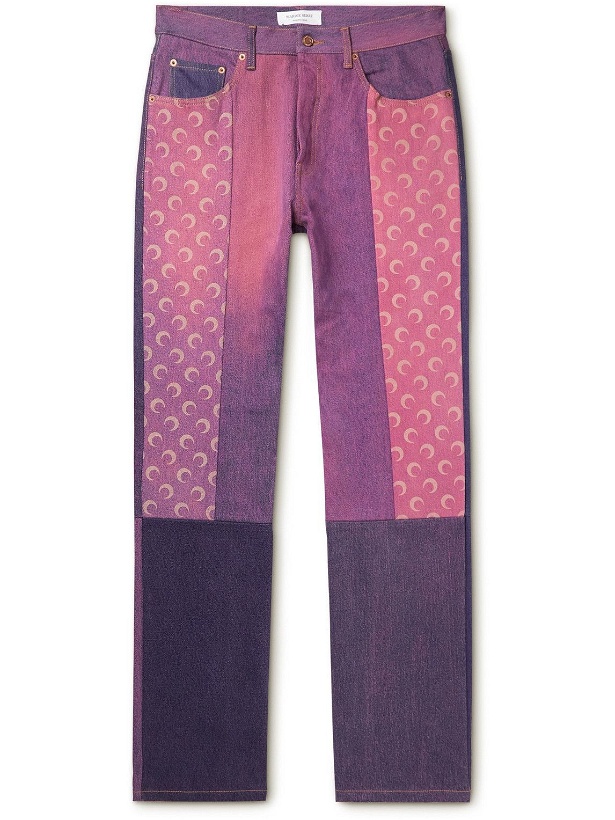 Photo: Marine Serre - Straight-Leg Panelled Logo-Print Upcycled Jeans - Pink