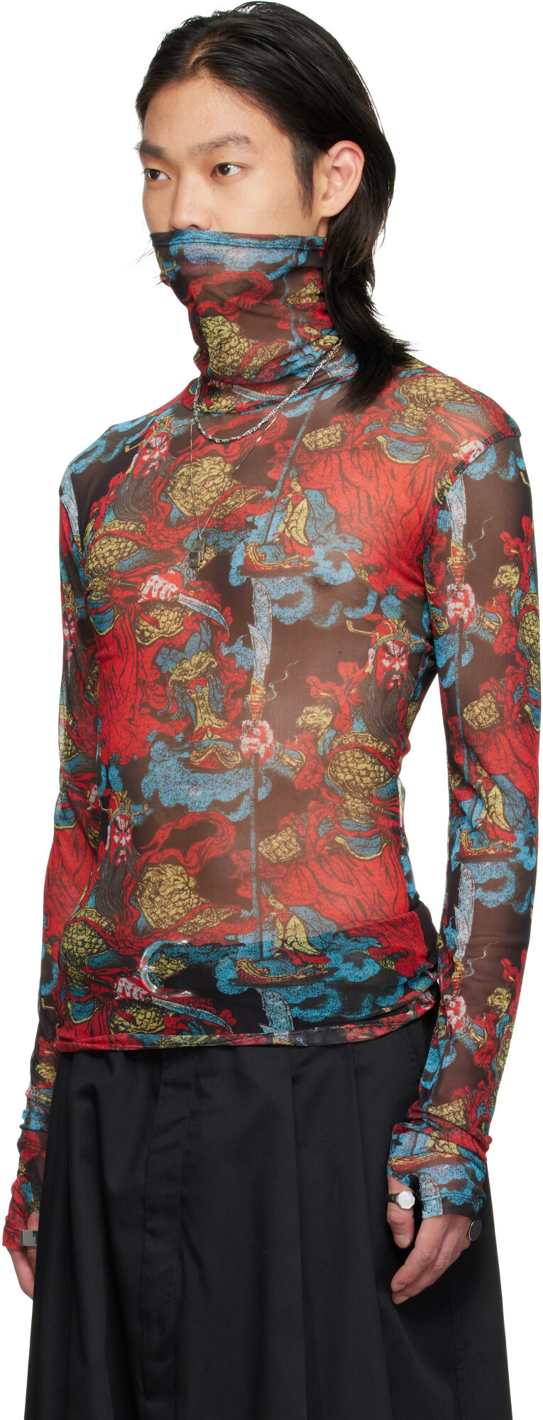LU'U DAN Red Masked Mesh Turtleneck