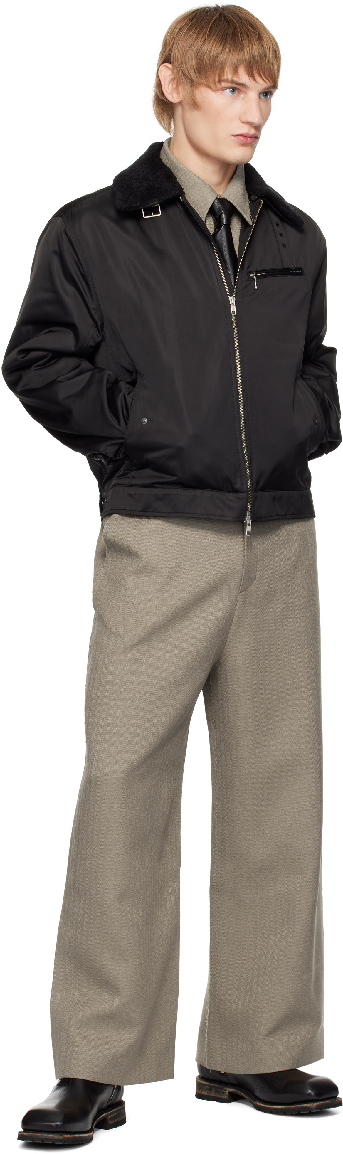 Youth Black Faux-Shearling Collar Jacket