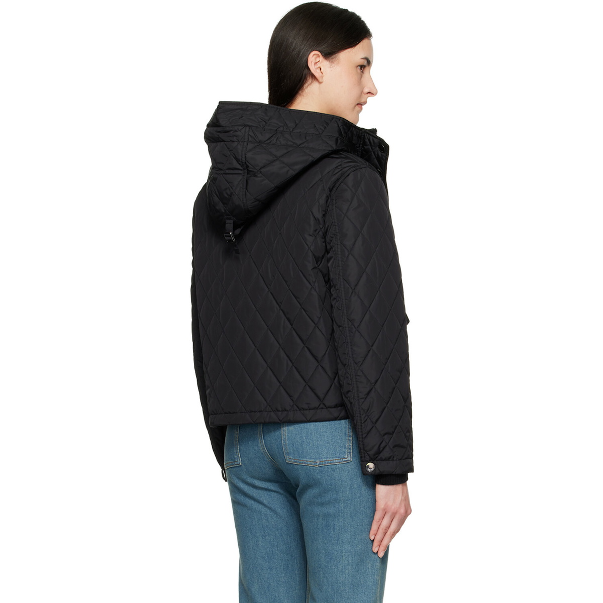 Burberry Black Cropped Quilted Nylon Hooded Jacket