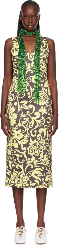Photo: Dries Van Noten Yellow & Taupe Fitted Structured Maxi Dress