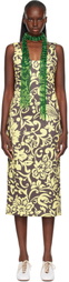 Dries Van Noten Yellow & Taupe Fitted Structured Maxi Dress