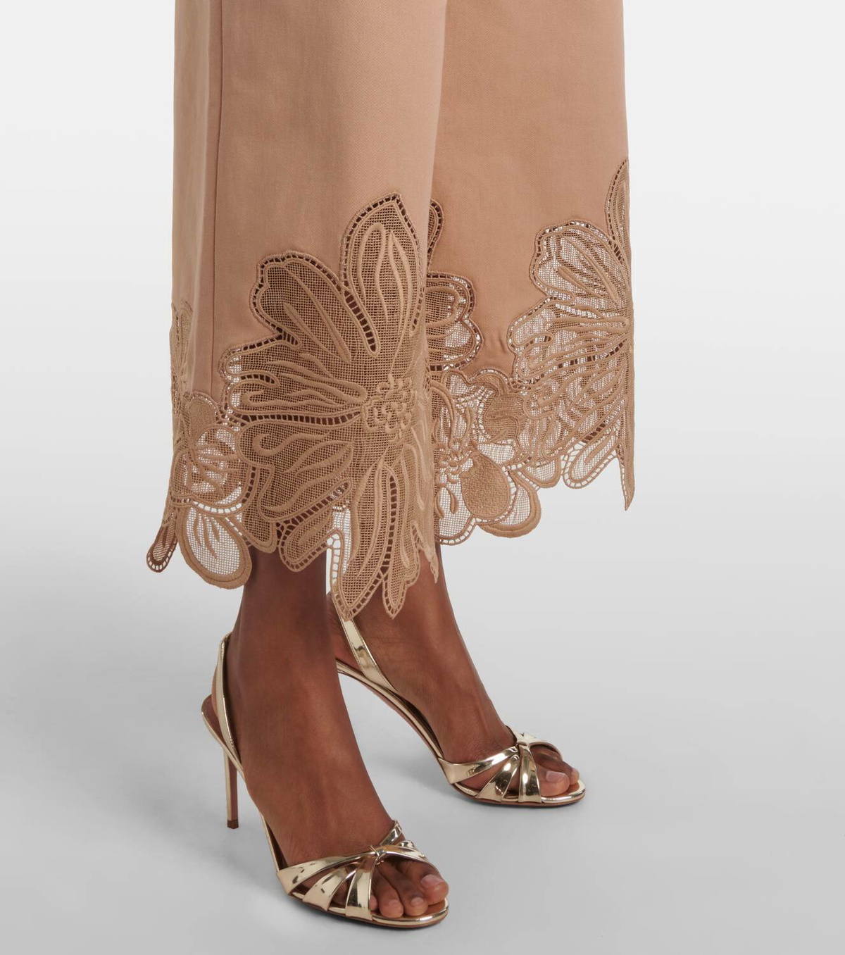 Elie Saab Embroidered gabardine cropped wide-leg pants
