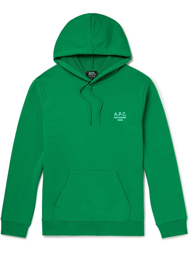 Photo: A.P.C. - Marvin Logo-Embroidered Cotton-Jersey Hoodie - Green
