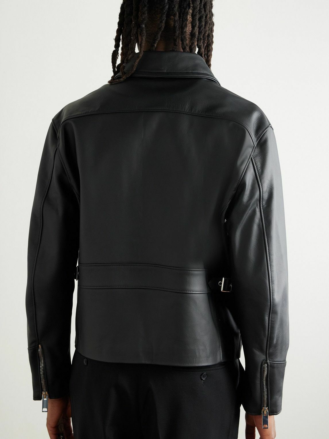 SECOND / LAYER - Leather Biker Jacket - Black