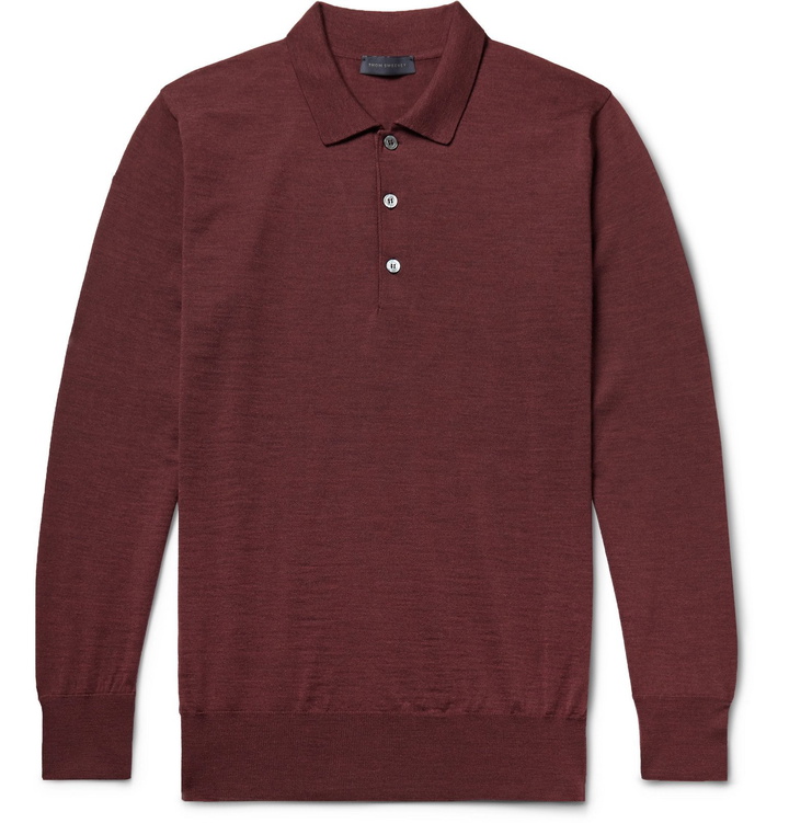 Photo: Thom Sweeney - Mélange Merino Wool Polo Shirt - Burgundy