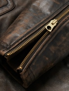 RRL - Watts Slim-Fit Distressed Leather Biker Jacket - Black
