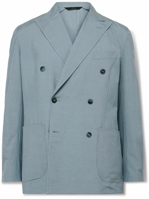 Photo: Brioni - Unstructured Double-Breasted Silk Suit Jacket - Blue