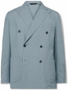 Brioni - Unstructured Double-Breasted Silk Suit Jacket - Blue