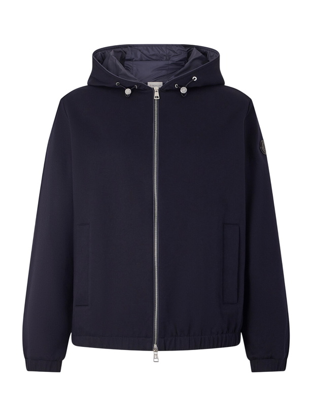 Photo: Moncler - Cotton-Blend Jersey Zip-Up Hoodie - Blue