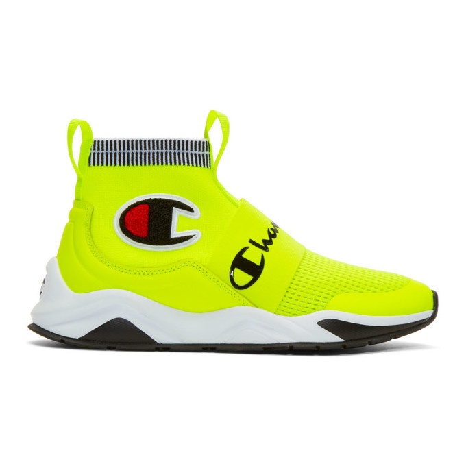 Photo: Champion Reverse Weave Yellow Rally Pro High-Top Sneakers