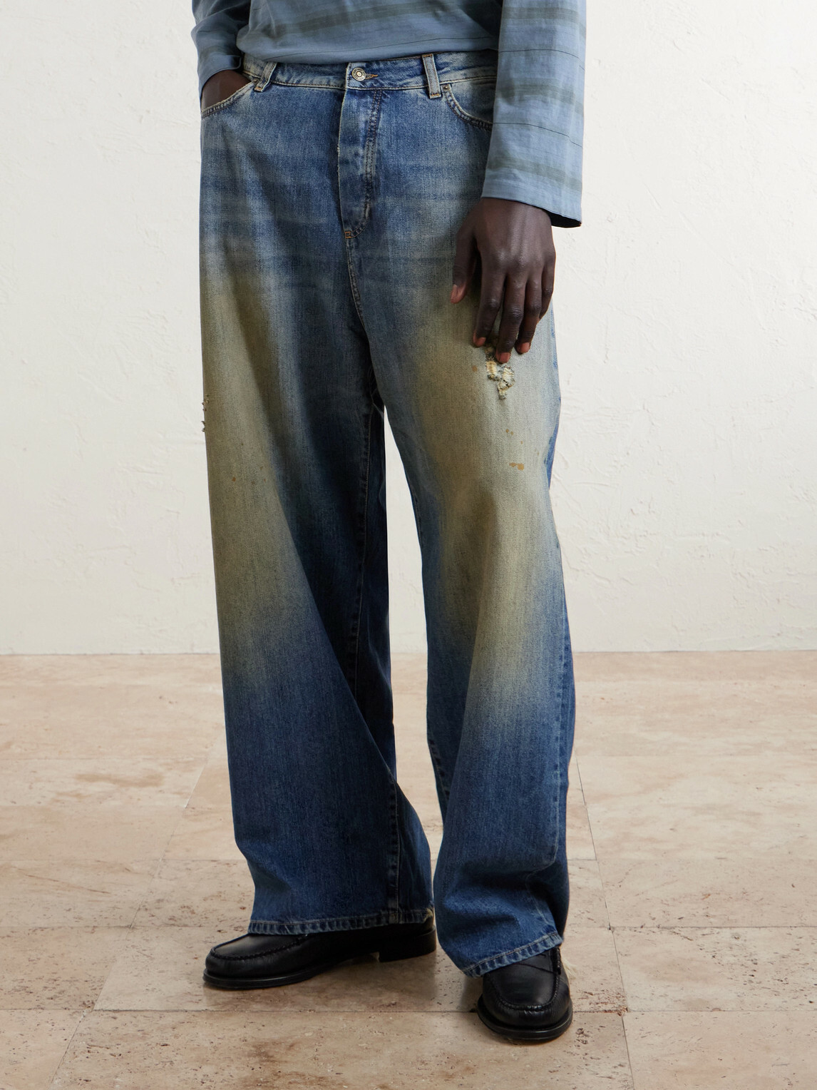 424 - Big Daddy Wide-Leg Distressed Jeans - Blue