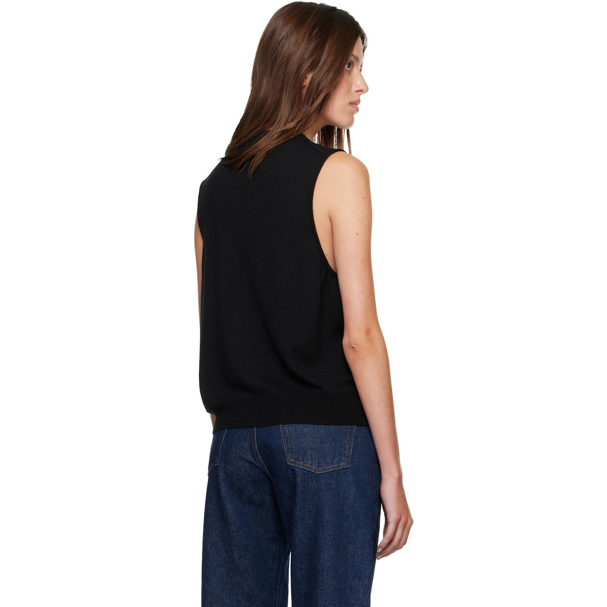 Cordera Black Merino Wool Button Waistcoat Cardigan
