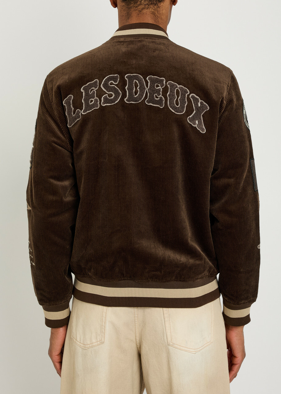 Les Deux Quilted Appliquéd Corduroy Varsity Jacket Bronze