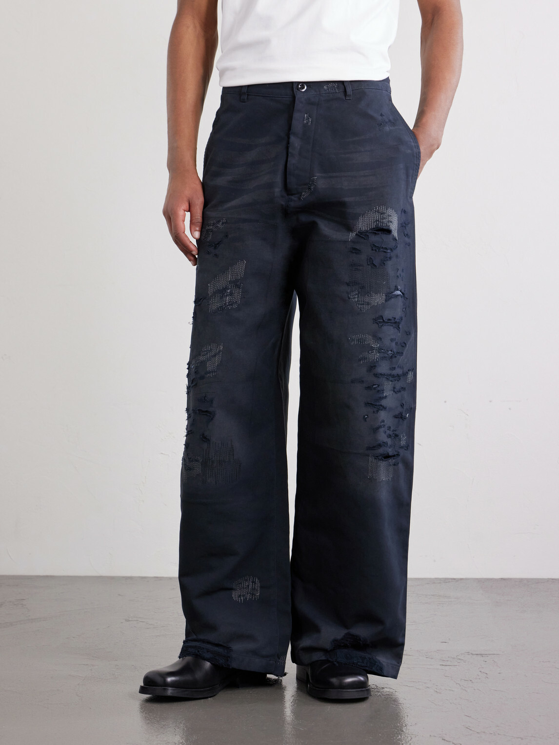 Acne Studios - Straight-Leg Distressed Cotton Trousers - Black