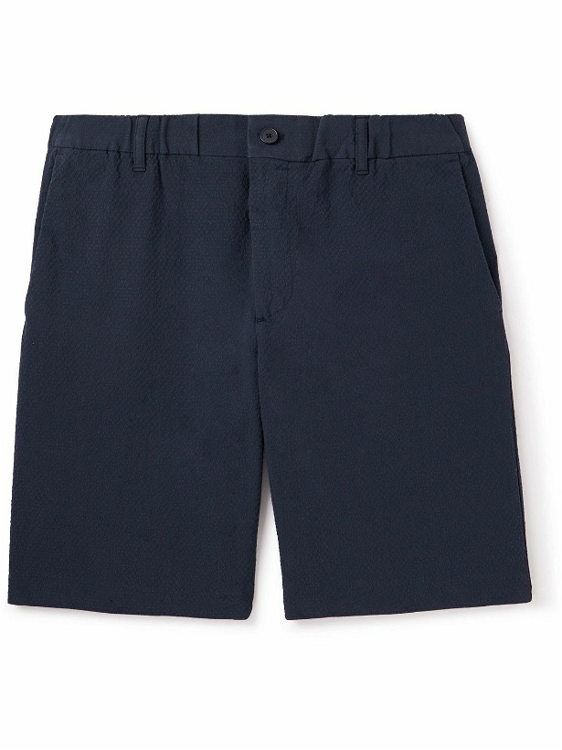 Photo: NN07 - Theodor 1040 Straight-Leg Stretch Organic Cotton-Seersucker Shorts - Blue