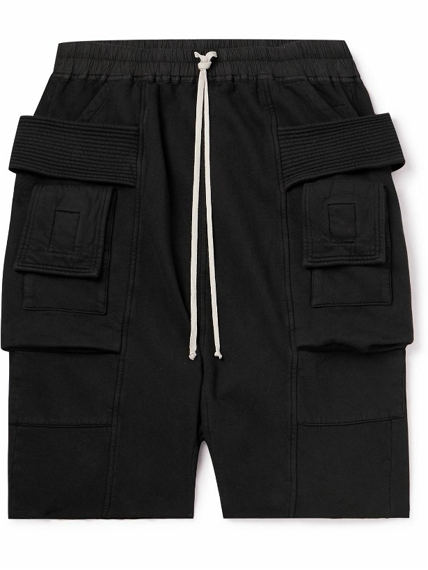 Photo: DRKSHDW by Rick Owens - Luxor Creatch Garment-Dyed Cotton-Jersey Drawstring Cargo Shorts - Black
