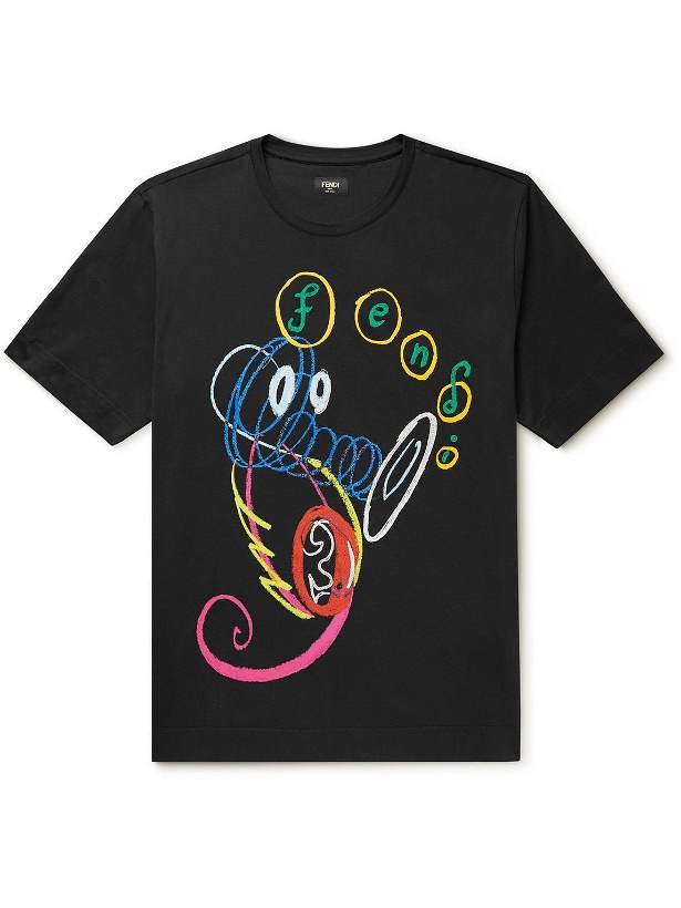 Photo: Fendi - Noel Fielding Logo-Embroidered Printed Cotton-Jersey T-Shirt - Black