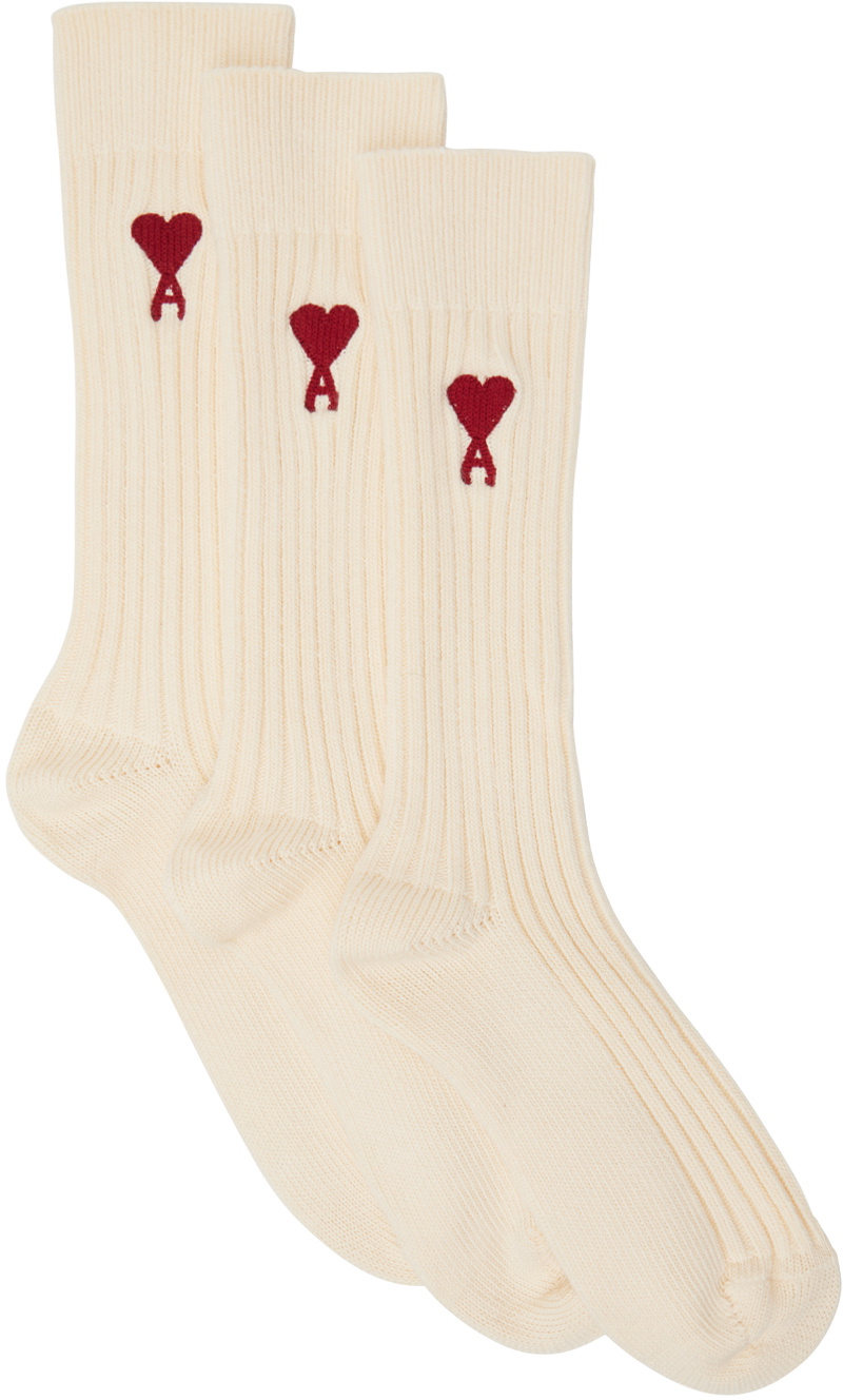 Ami Paris Unisex Set of Three Pairs of Ami DE Coeur Socks Multicolor