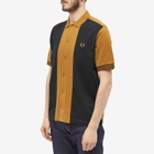 Fred Perry Men's Block Stripe Button Through Polo Shirt in Dark Caramel