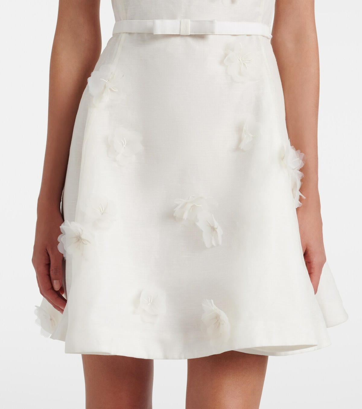Leo Lin Elyse floral-appliqué linen and silk minidress