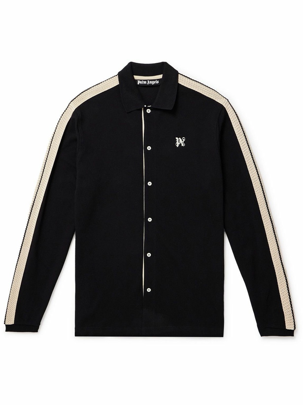 Photo: Palm Angels - Striped Crochet-Trimmed Cotton-Piqué Shirt - Black