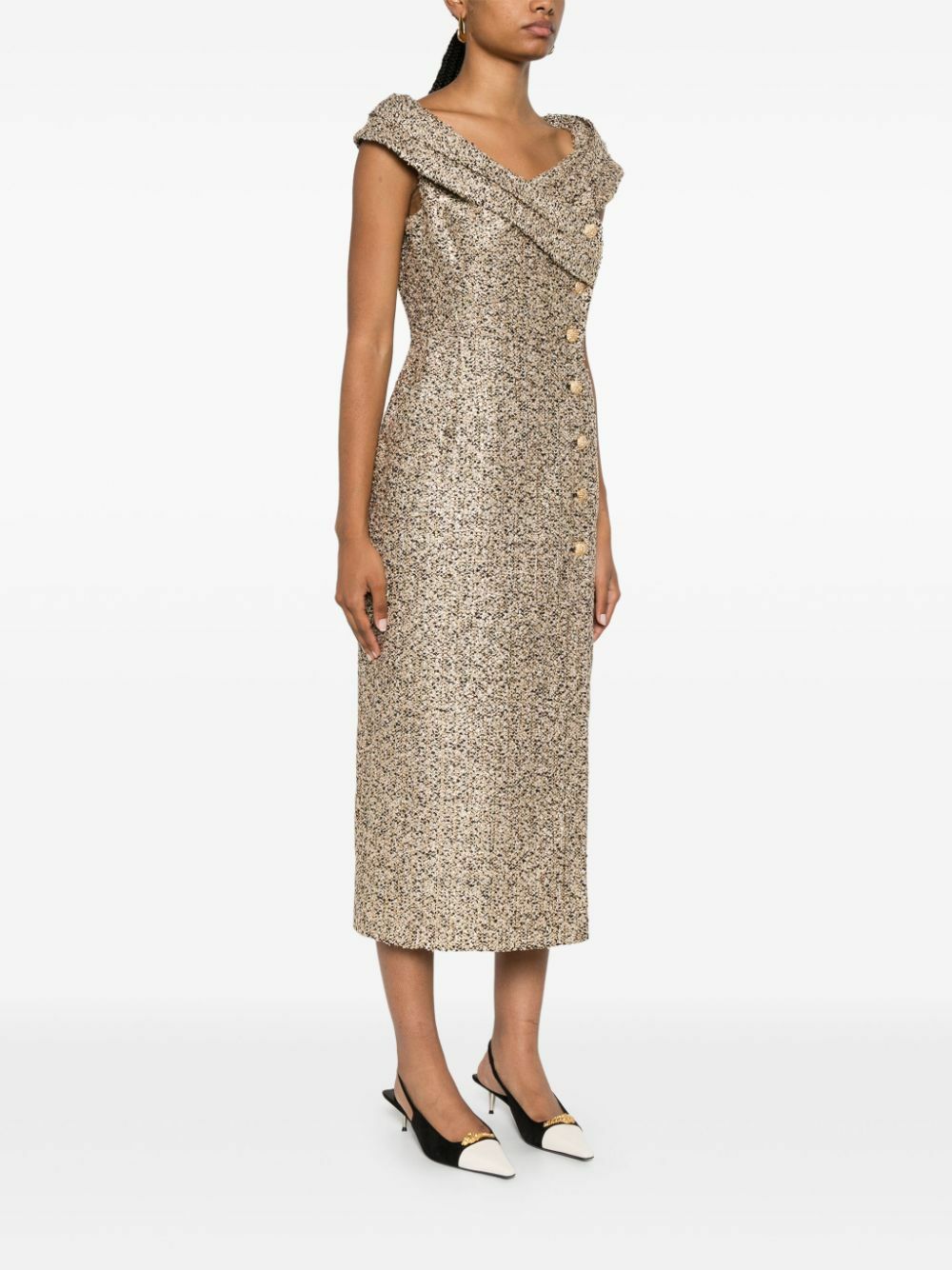 Alessandra Rich Off-The-Shoulder Tweed Dress Alessandra Rich